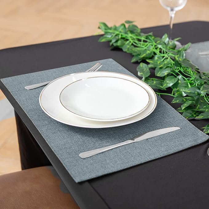 Linen Fabric Placemats Set of 6, Machine Washable, Heat Resistant, Wrinkle Free, Thick Polyester Kitchen Place Mats for Dining Table (Light Gray)
