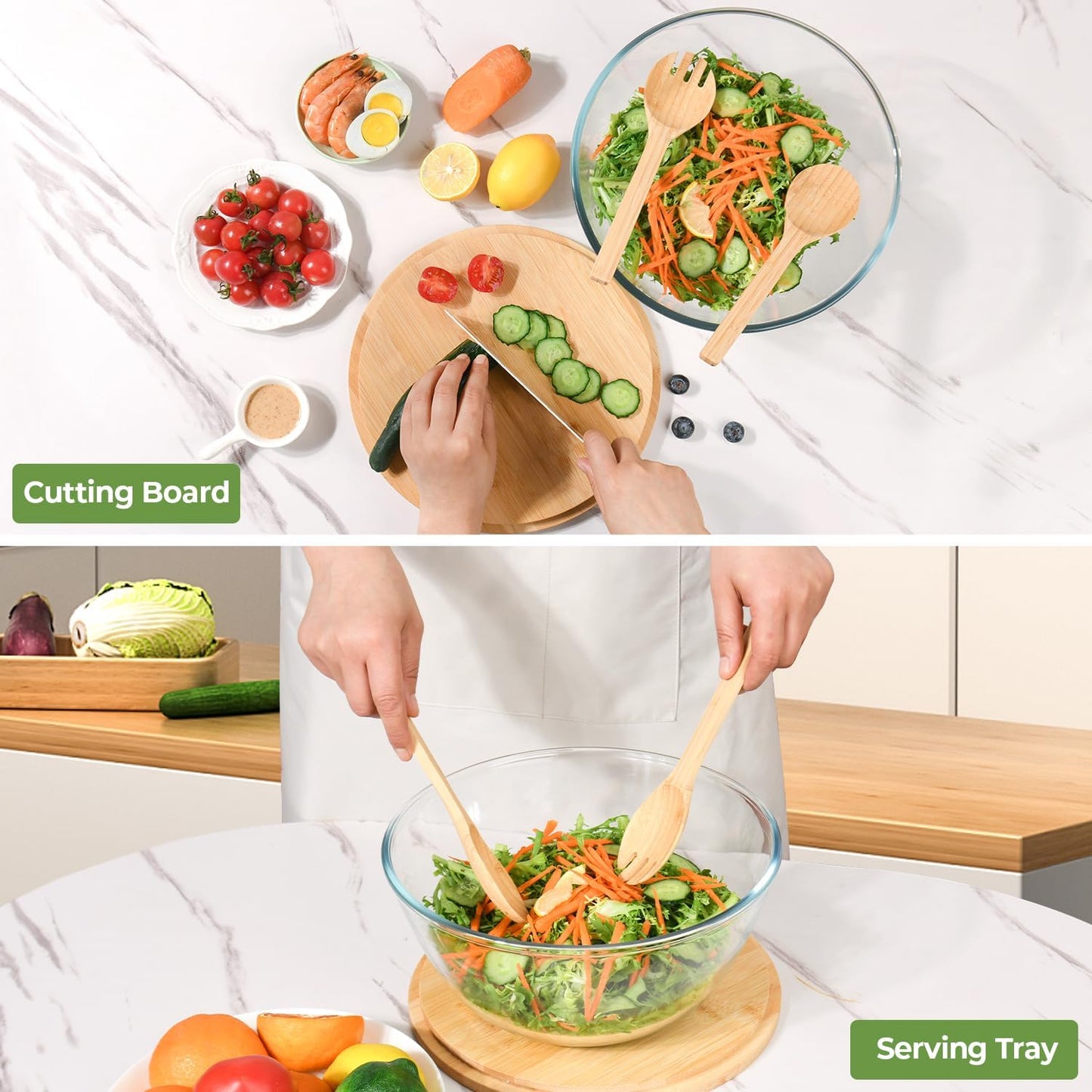 GEHE Glass Salad Bowl with Lid, 10.6Inch Large Trifle Bowl Glass Fruit Bowl, 4.7 Quart Large Capacity Serving Bowls for Salad, Pasta, Fruit, Dessert Display Cake, Microwave Safe