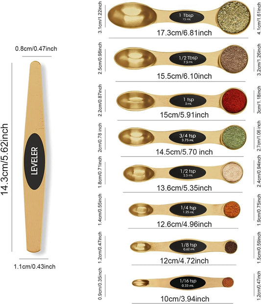 Magnetic Measuring Spoons Set Stainless Steel with Leveler-9pcs Stackable Measuring Cups for Baking-Measuring Cups and Spoon Set Kitchen Gadgets Apartment Essentials Fits in Spice Jars