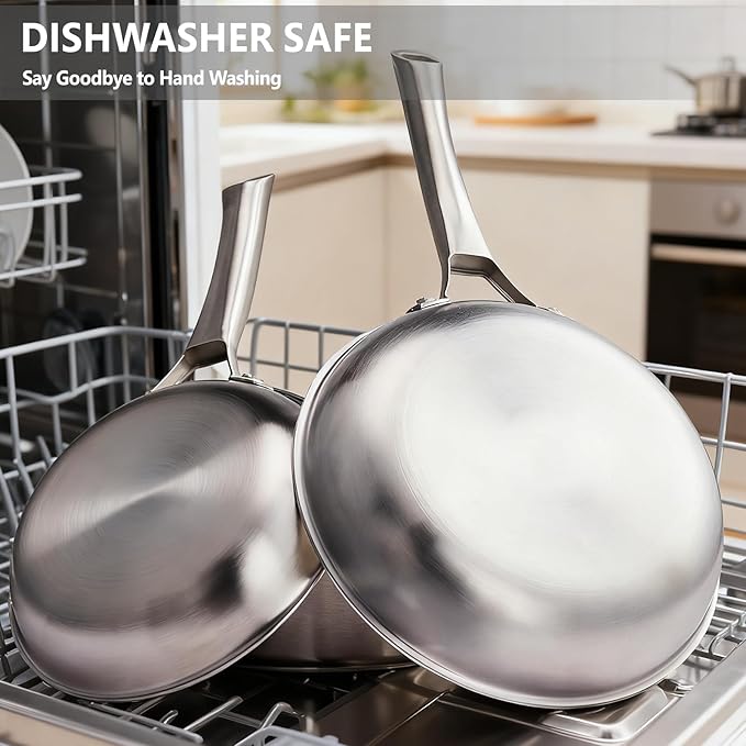 Bonnlo 11 Pieces Cookware Set, 3-Ply Stainless Steel Pots and Pans Set with Lids, Non-Toxic Kitchen Set, Oven & Dishwasher Safe, Induction Cooking Set, PFOA & PTFE Free (11 Pieces Set)