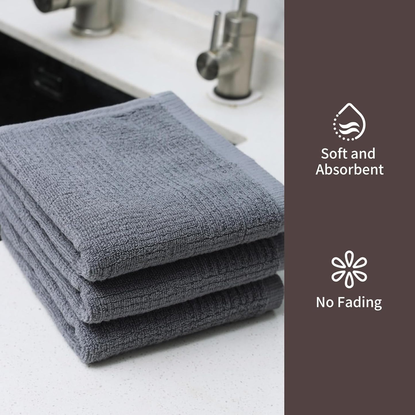 Glynniss Cotton Terry Cloth Kitchen Towels - Pack of 3, 16x26 Inches