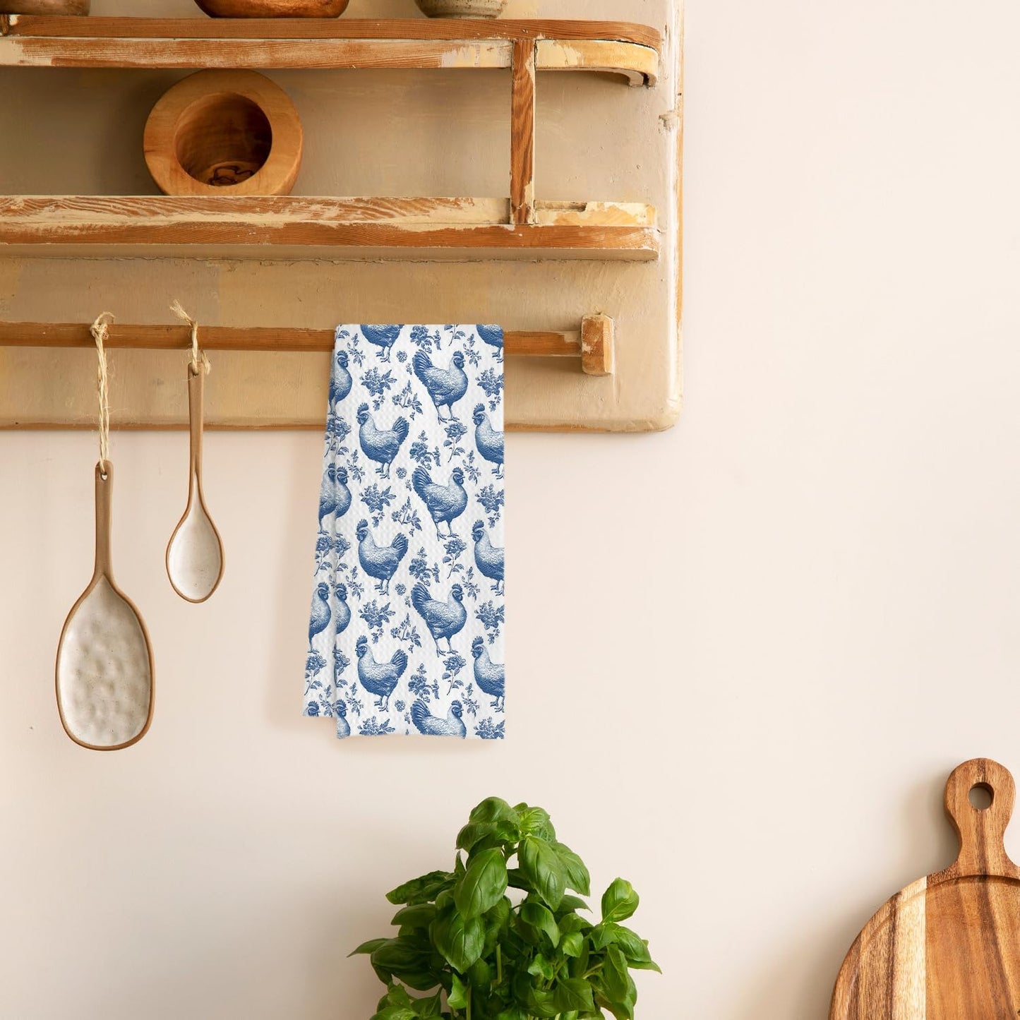 Chinoiserie Chicken Kitchen Towels, Chicken Lover Mom Lady Gifts Decorative Dish Tea Towels for Kitchen, Rustic Farm Animal Hens Hand Towels for Bathroom, 16x24 Inches