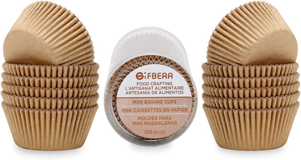 Gifbera Natural Mini Cupcake Liners Odorless Greaseproof Paper Muffin Baking Cups 300-Count, Natural Color