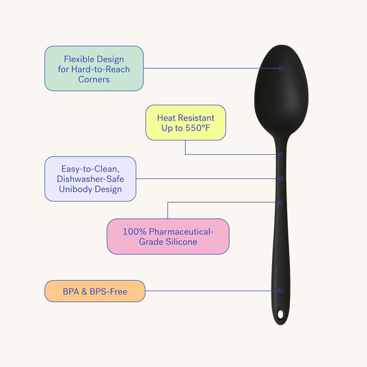 GIR: Get It Right Silicone Pasta & Spaghetti Spoon - 13-In Slate Modern - Heat-Resistant Silicone Ladle & Pasta Fork - Gentle on Nonstick Surfaces