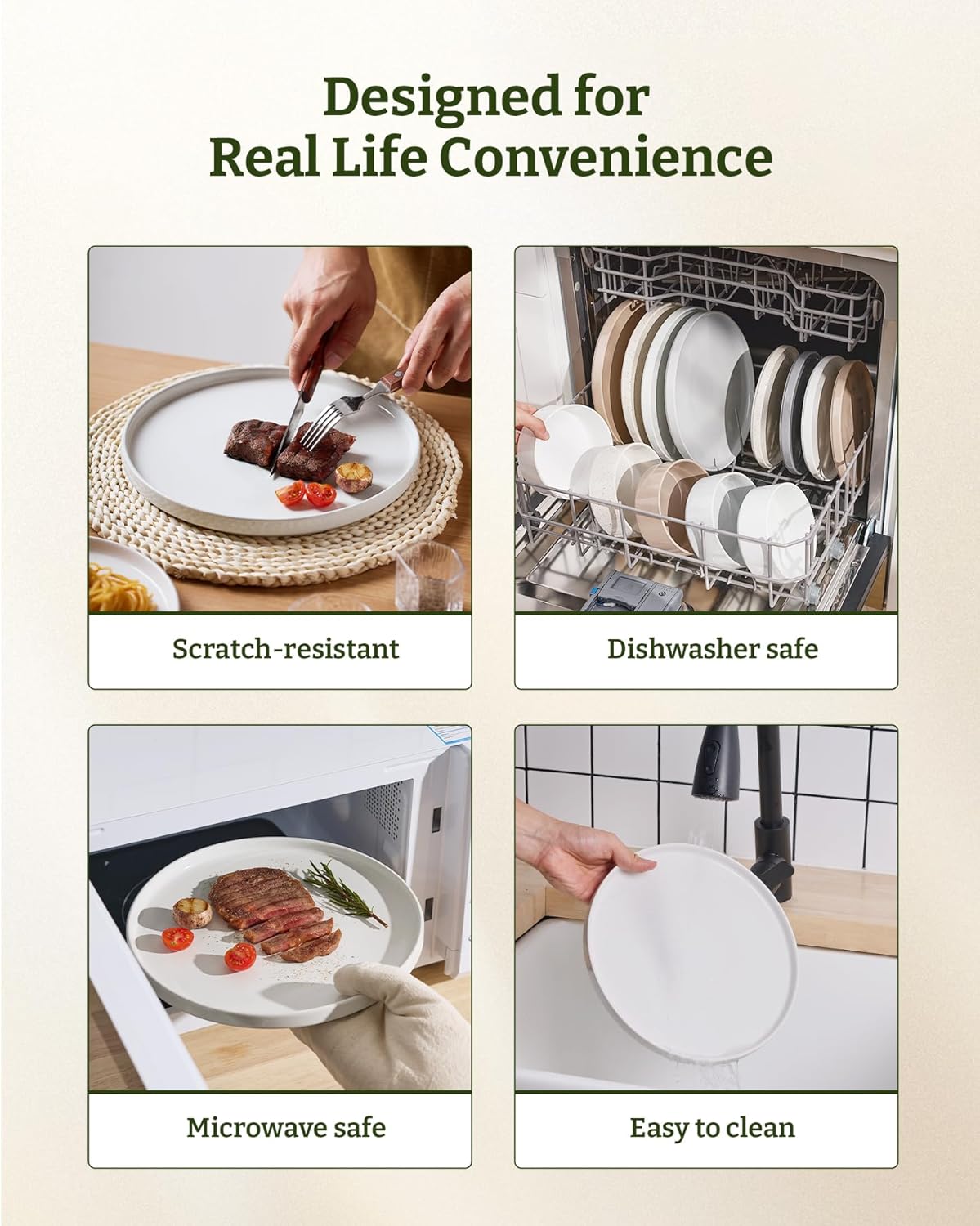 Famiware Nebula Plates and Bowls Set, 12 Pieces Dinnerware Sets, Dishes Set for 4, White