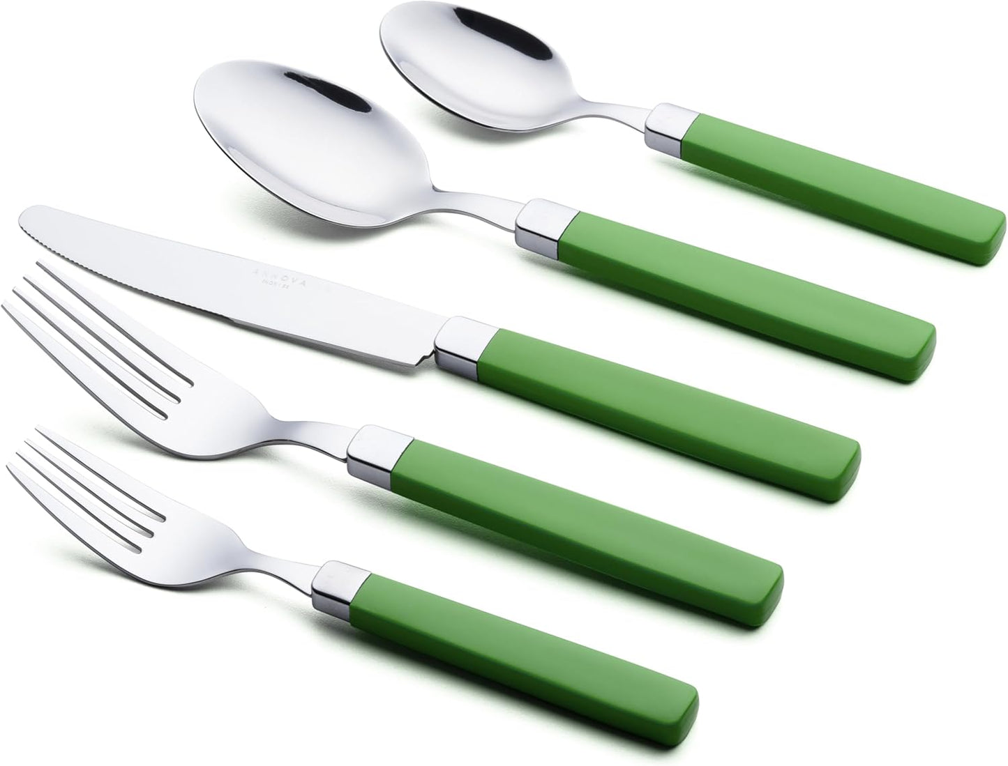 ANNOVA Silverware Set Stainless Steel Colorful Tableware Kitchen Flatware Set Utensils, Includes Dinner Knives, Forks, Spoons, Salad Forks & Dessert Spoons (Green, 20 Pieces)