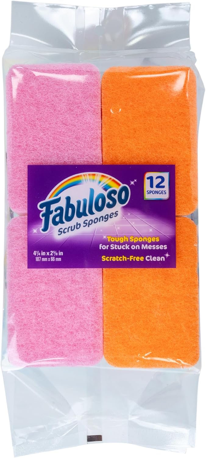 Fabuloso Sponges, Rainbow - Assorted Color Scratch-Free Scrubber for Dishes and Surfaces - Dishwashing Sponge for Bold and Bright Cleaning Experience, 12 Count