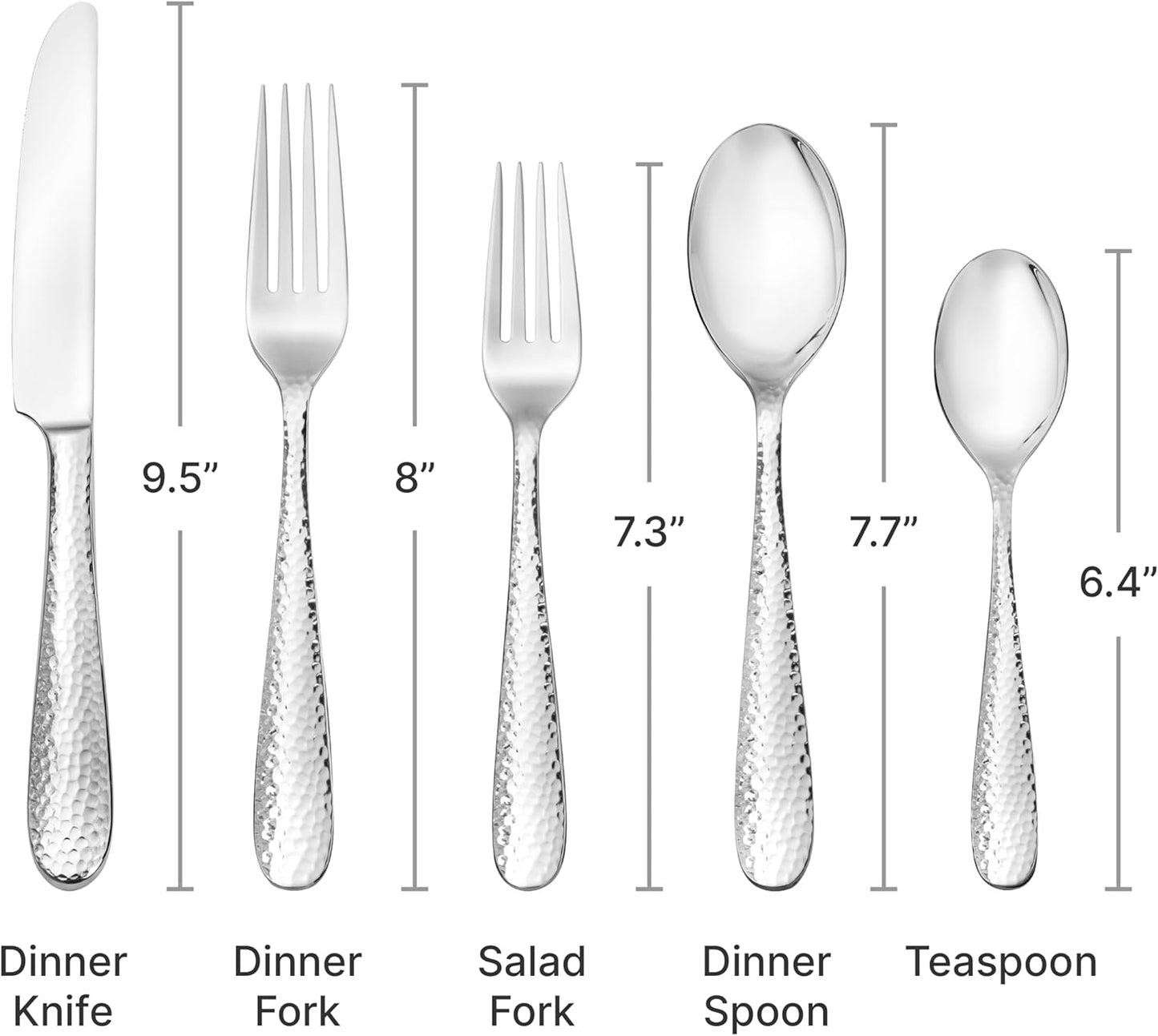 Hudson Essentials Premium 40 Piece Hammered Silverware Set, 18/10 Stainless Steel, Fine Flatware Service for 8 -Dishwasher Safe Bergamo Cutlery