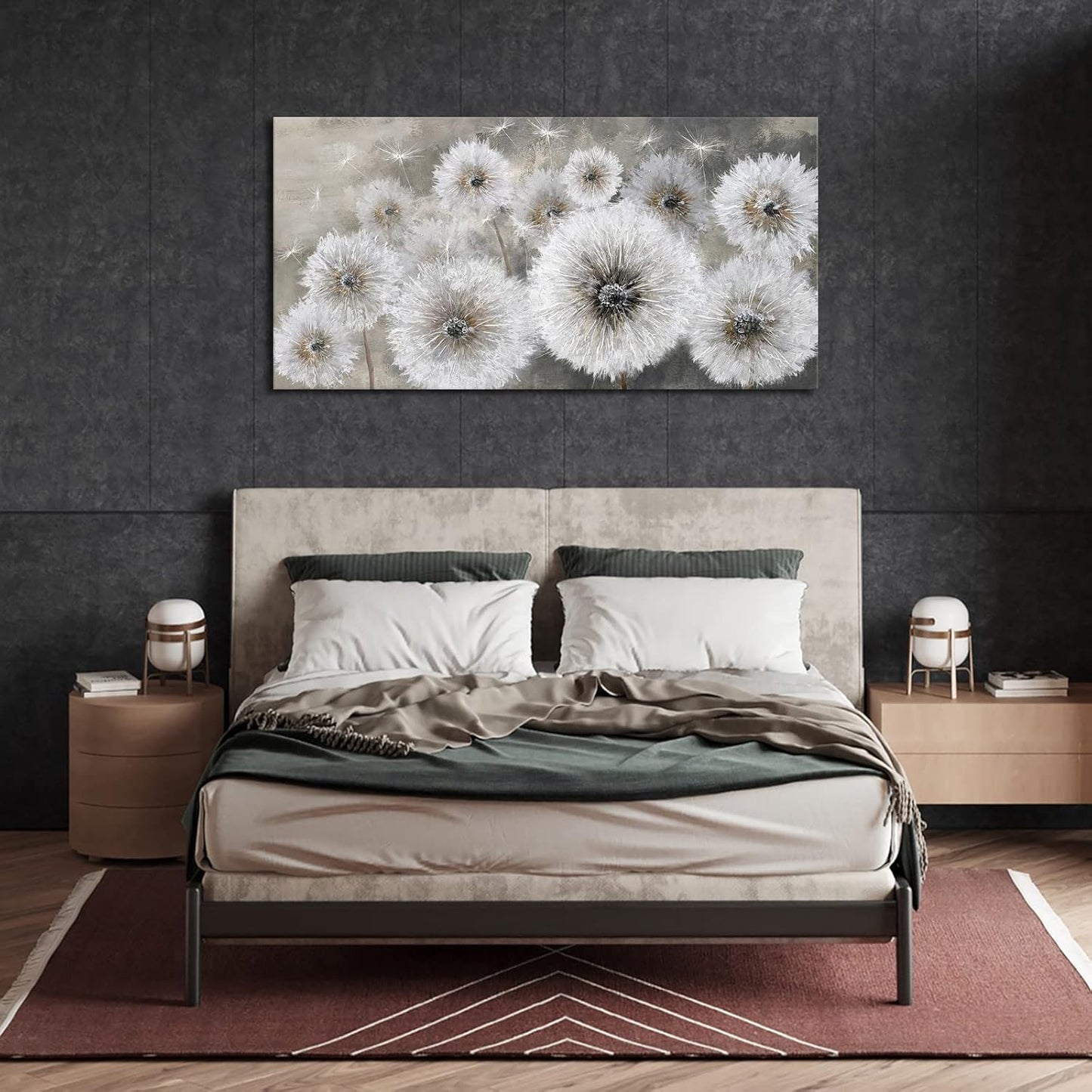 Pogusmavi Wall Art for Living Room & Bedroom - Large Canvas Wall Decor, 24x48, Gray Dandelion Artwork