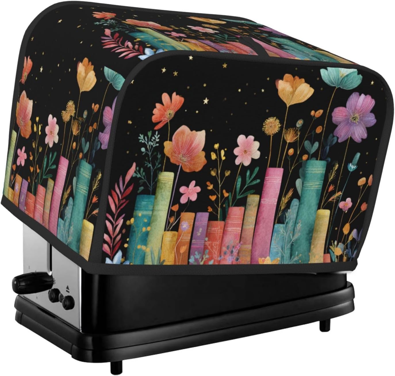 Toaster Cover 2 Slice Books Flower Botanical Kitchen Small Appliance Covers with Pockets Dust and Fingerprint Protection