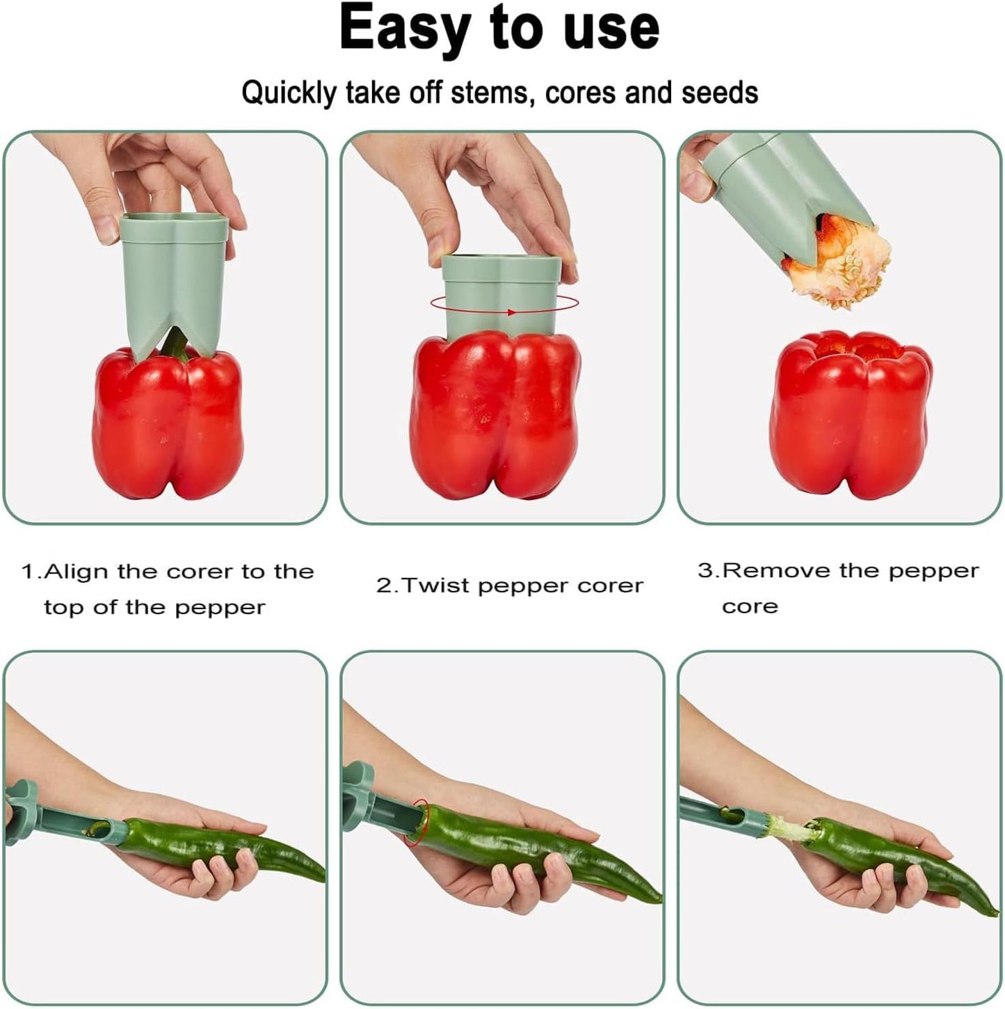 Pepper corer seed remover tool,Upgrade2 in 1 Fruit Pepper Seed Corer Remover,Quickly Cutting and Deseeding Bell Pepper Corer Tool for Vegetables Kitchen Gadget (1 Pcs)