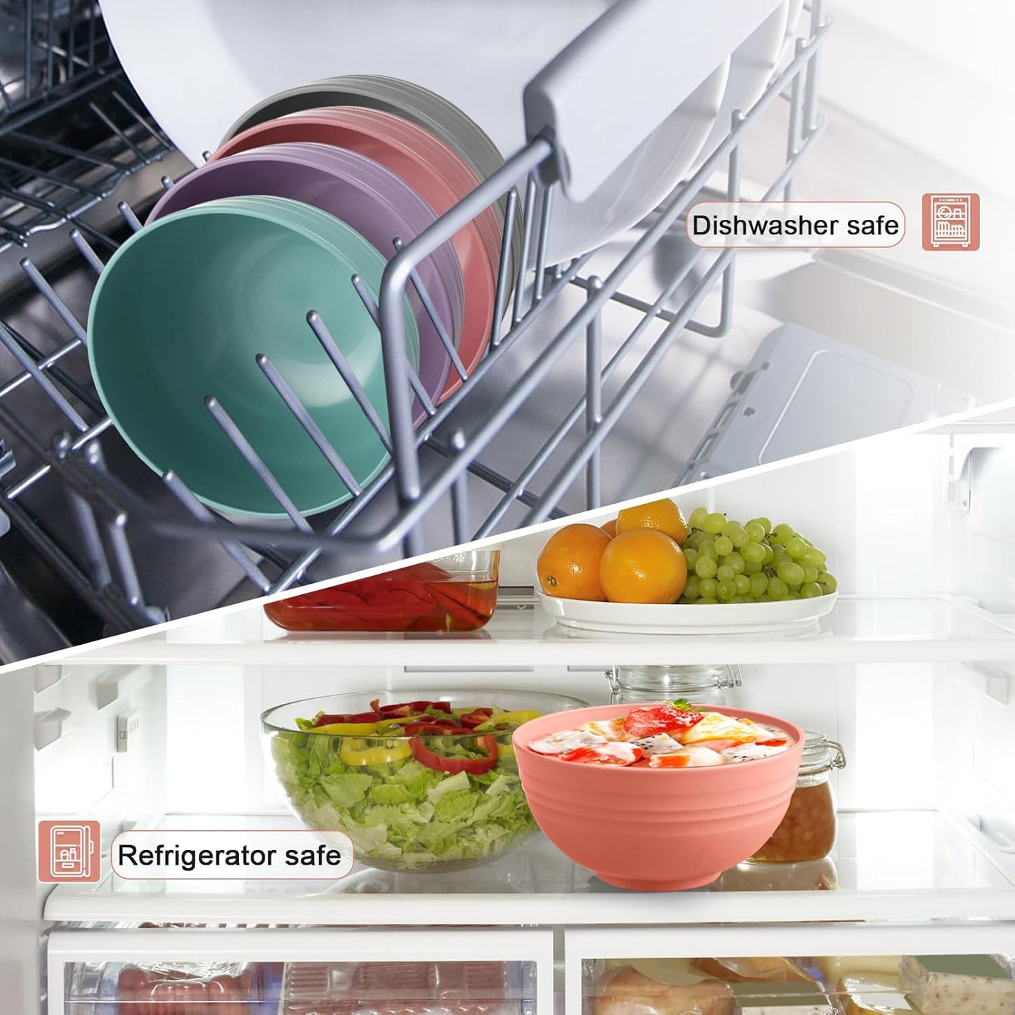 12 Pcs Unbreakable Cereal Bowls Set, 26 Oz Wheat Straw Bowls Set, Microwave & Dishwasher Safe Bowls for Kitchen, Reusable Plastic Bowls for Soup, Salad and Snack, BPA Free, Multicolor