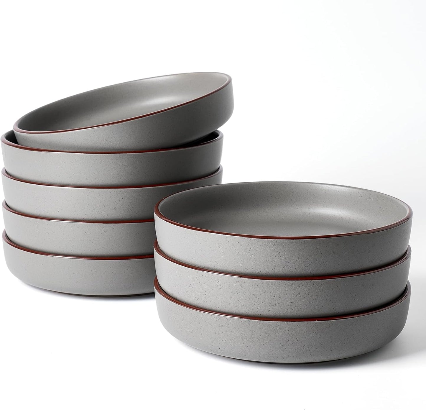 famiware Mercury Pasta Bowls Set of 8, 33 oz Large Salad Bowls, Ceramic Pasta Plates Bowls, Serving Bowls for Kitchen, Microwave & Dishwasher Safe, Dark Gray