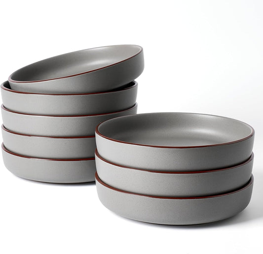 famiware Mercury Pasta Bowls Set of 8, 33 oz Large Salad Bowls, Ceramic Pasta Plates Bowls, Serving Bowls for Kitchen, Microwave & Dishwasher Safe, Dark Gray