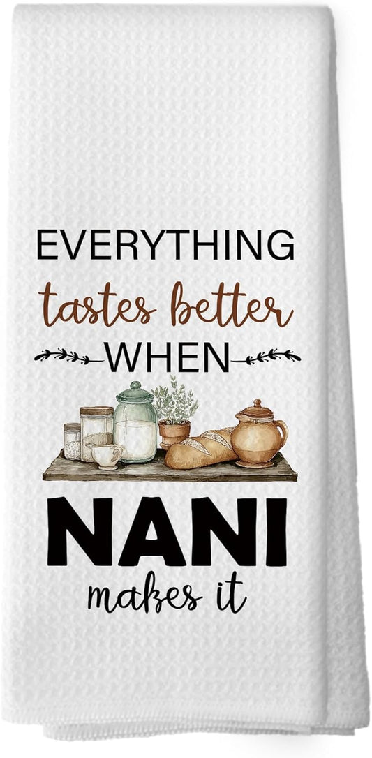 Nani Gifts Kitchen Dish Towels, Grandma Grandmother Gifts for Nana Nanny Women from Grandsons Grandchildren, Watercolor Cooking Utensils Hand Towels Kitchen Tea Towels Decorations, 16x24inch