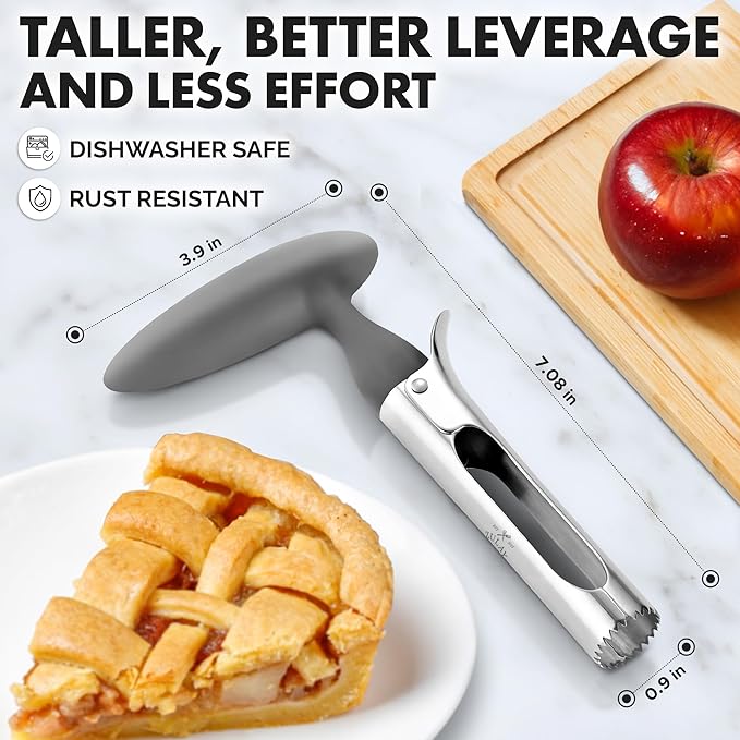 Zulay Kitchen Premium Apple Corer Tool - Ultra Sharp, Stainless Steel, Serrated Blades for Easy Coring - Easy to Use & Clean, Durable Apple Corer Remover for Baking Apples & More - Gray