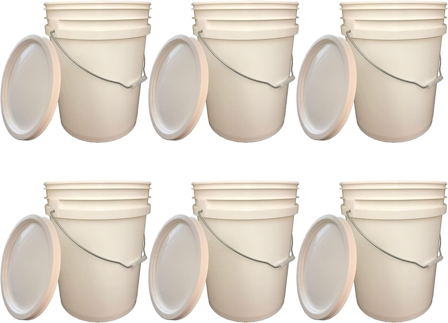 5 Gallon Bucket with Lid + Free Opener Tool Commercial Grade-Food Safe-Bucket BPA Free,6 Pack White (6 Pack/lid, White), Great Value, Durable. Comfortable Handle, Easy to Clean, Perfect on The Home