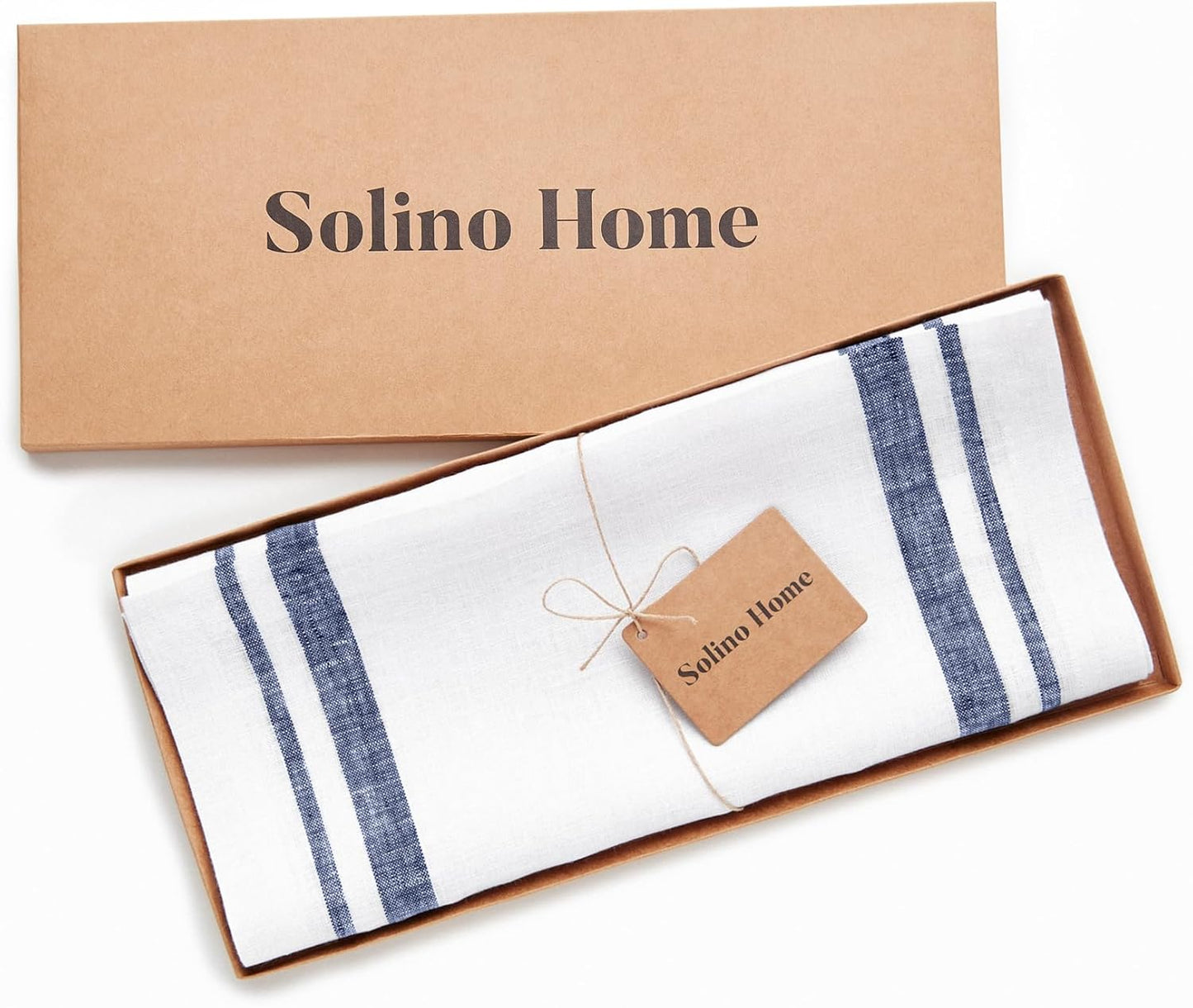 Solino Home Linen Table Runner 108 Inches Long - French Stripe, 100% Pure Linen Navy and White Farmhouse Table Runner 14 x 108 Inch Ideal for Dining, Fall, Autumn, Thanksgiving