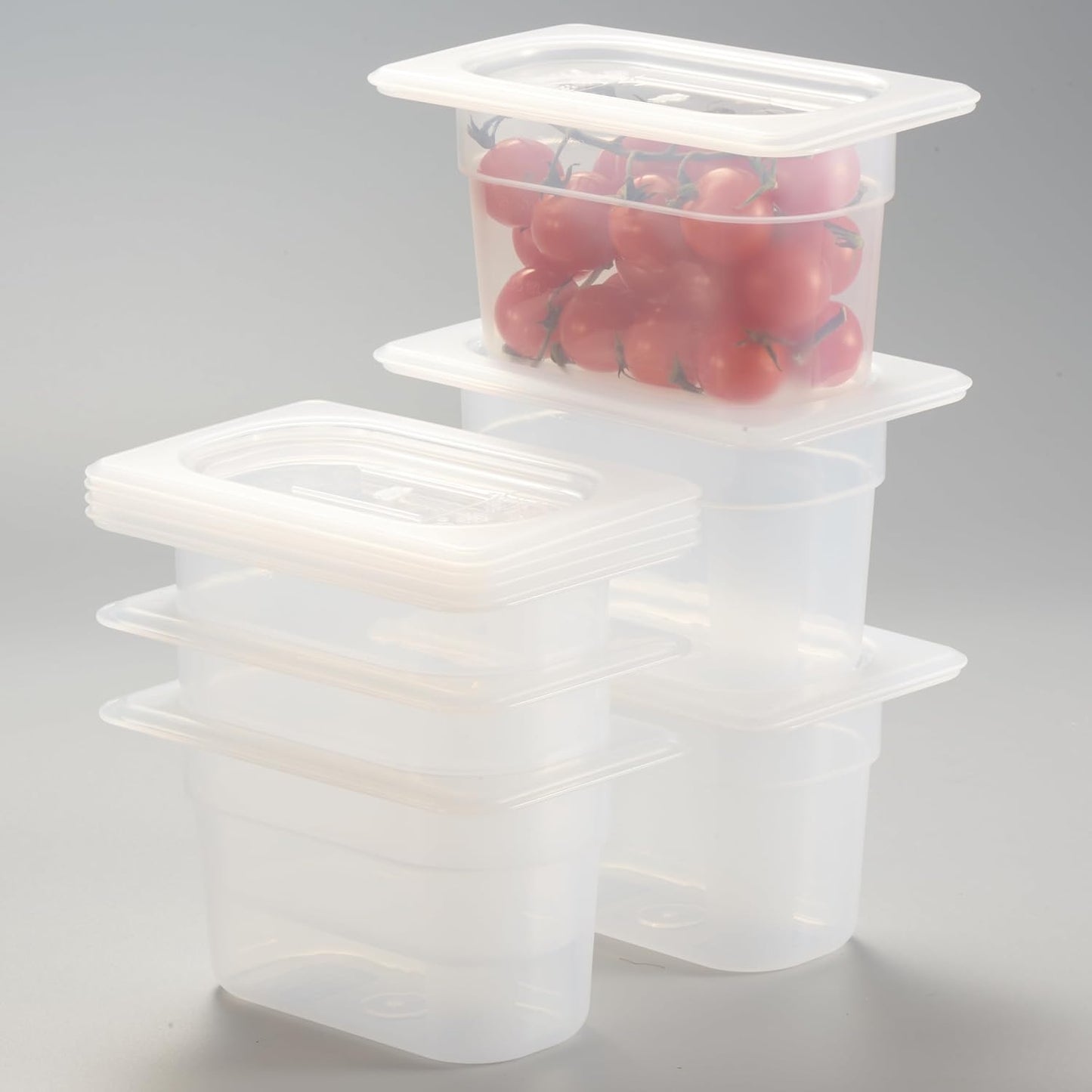 CURTA 6-Pack 1/9 Size 4" Deep Food Pan with Handled Lid – NSF Listed Commercial-Grade Translucent Polypropylene, Stackable Freezer-safe Storage for Restaurants, Catering & Buffets