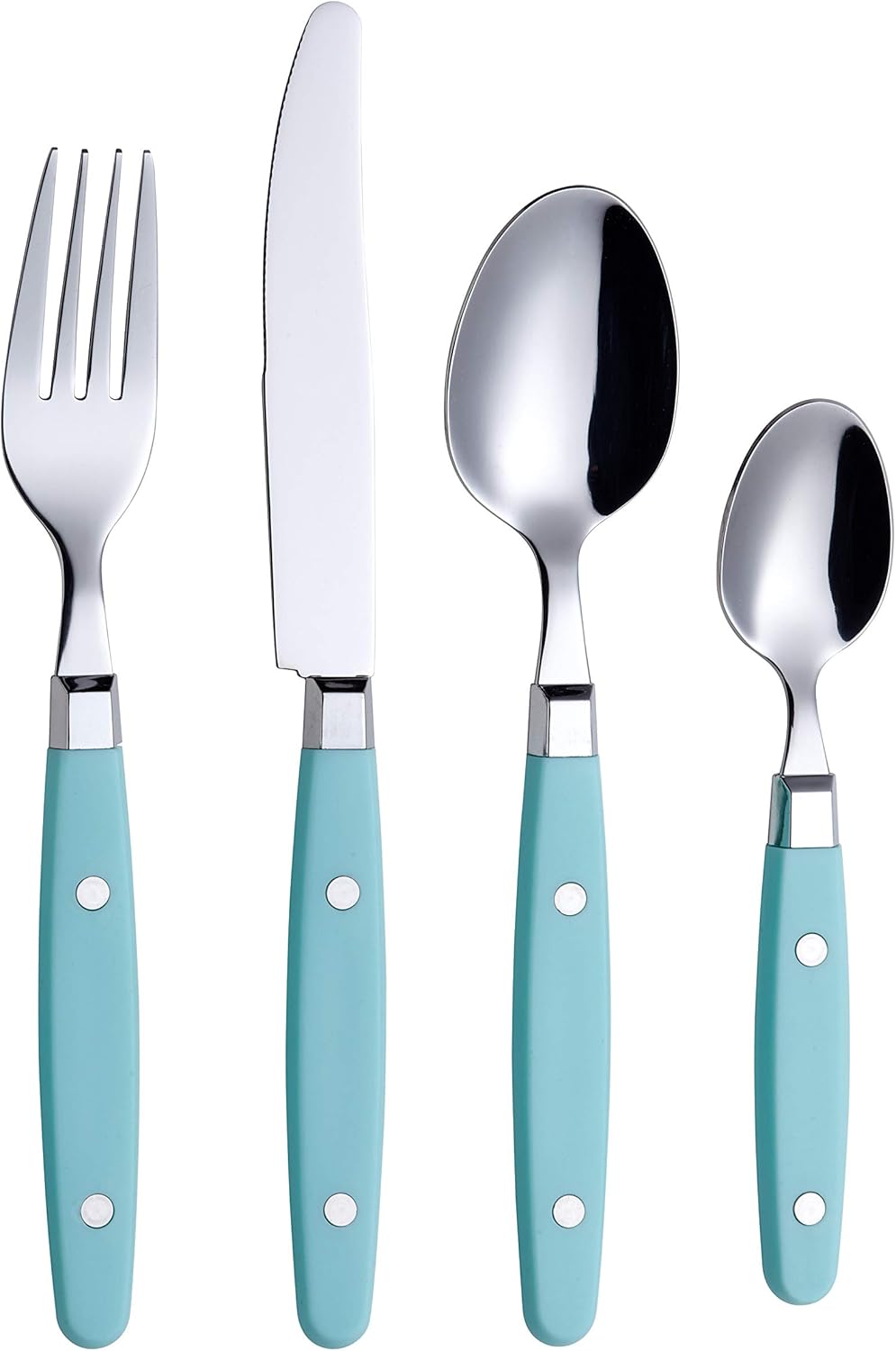 ANNOVA Silverware Set, Retro/Rivet Colorful Stainless Steel Tableware Kitchen Flatware Set Utensils, Includes Dinner Knives, Forks, Spoons & Dessert Spoons (Turquoise, 24 Pieces)