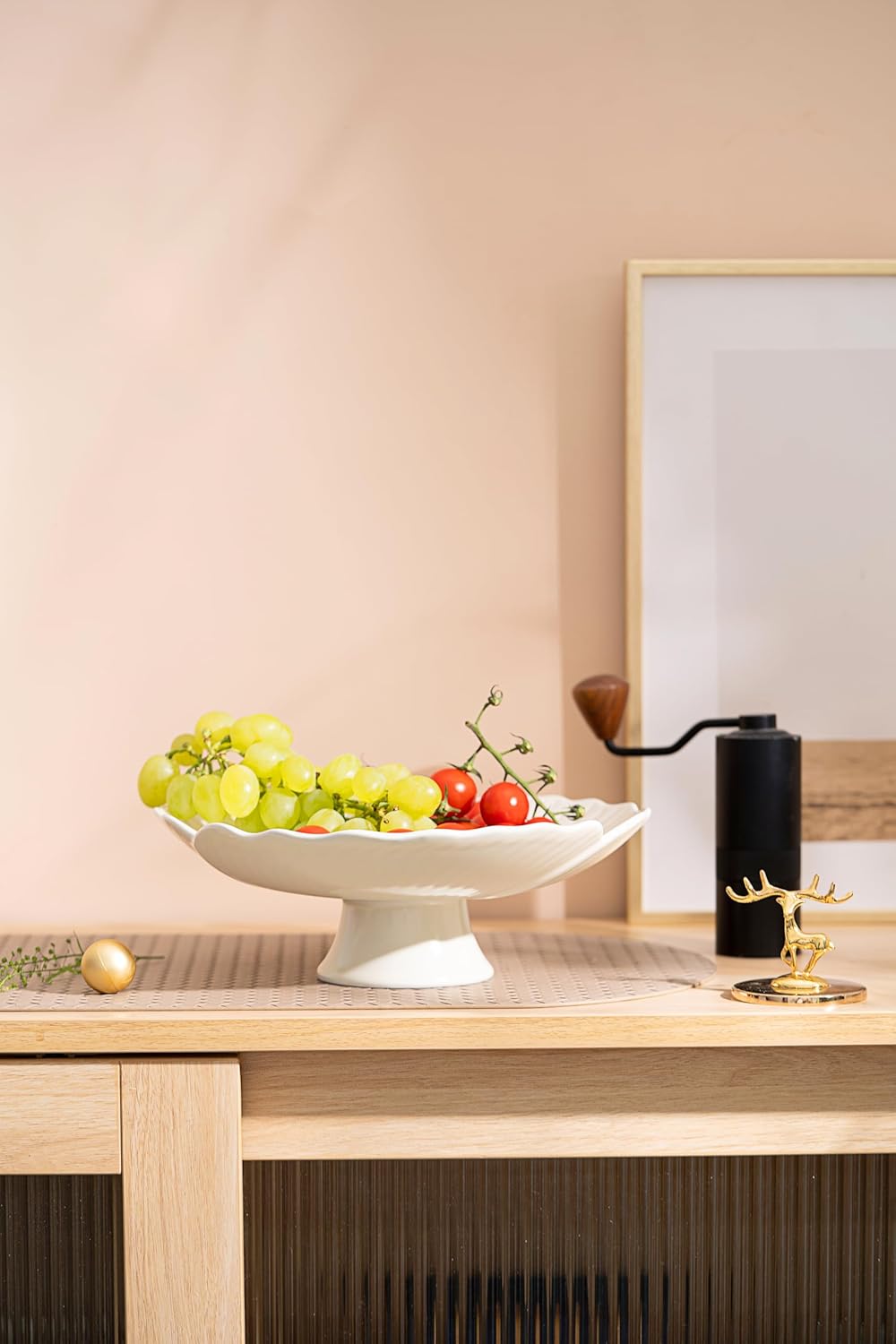 Ceramic Fruit Bowl for Kitchen Counter, Decorative bowl, Pedestal bowl, Footed bowl, Modern fruit bowl, Large fruit bowl, Decorative bowls for home décor, White fruit bowl, 10.5 ""