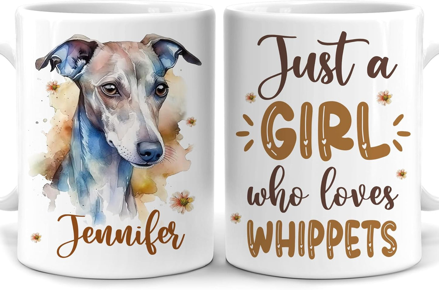 Hyturtle Personalized Gifts Whippet Lover - Just A Girl Who Loves Whippets Custom Name Ceramic Coffee Mug Cup 11oz - Idea Cute Dog Lover Gifts For Women, Girl Daughter On Birthday, Christmas
