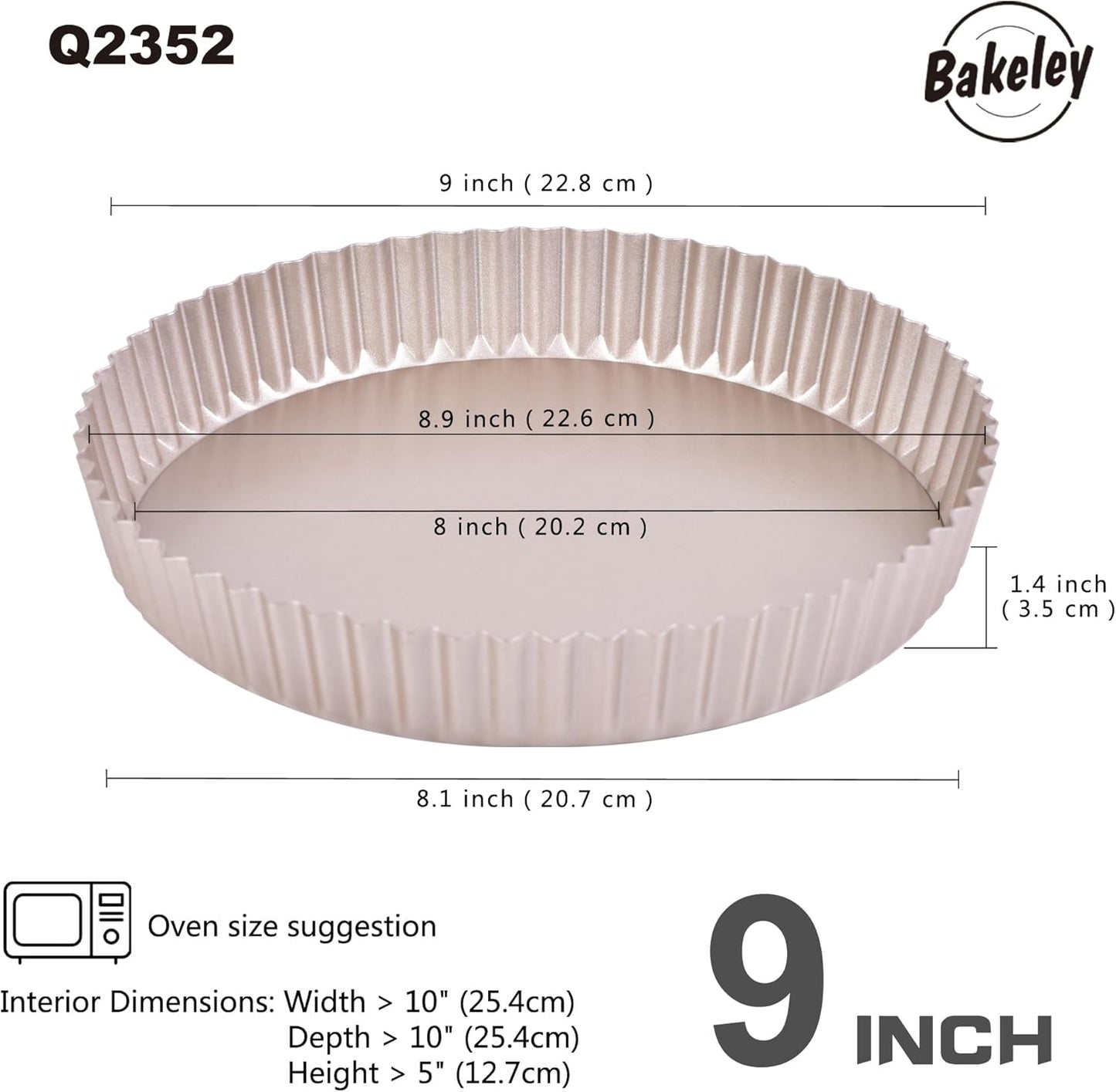 9-Inch Round Tart Pan with Loose Removable Bottom, Non-Stick Carbon Steel Quiche Pan for Oven Baking (Champagne Gold)