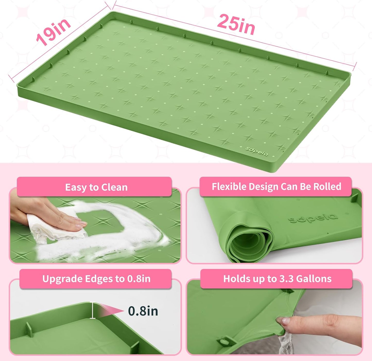 Sdpeia Under Sink Mat 25"×19" – Waterproof Silicone Cabinet Liner & Sink Protector for Kitchen & Bathroom, Multi-Purpose Organizers Tray for Pets, Laundry, Cat Litter Mat