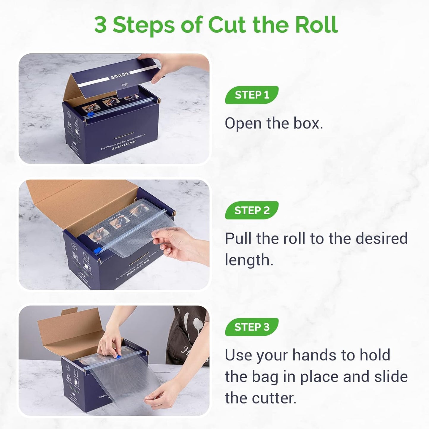 GERYON Vacuum Sealer Bags for Food, 8x120ft Rolls with Slide Cutter for All Vacuum Sealer Machine, BPA-Free, Safe for Food Storage, Meal Prep and Sous Vide