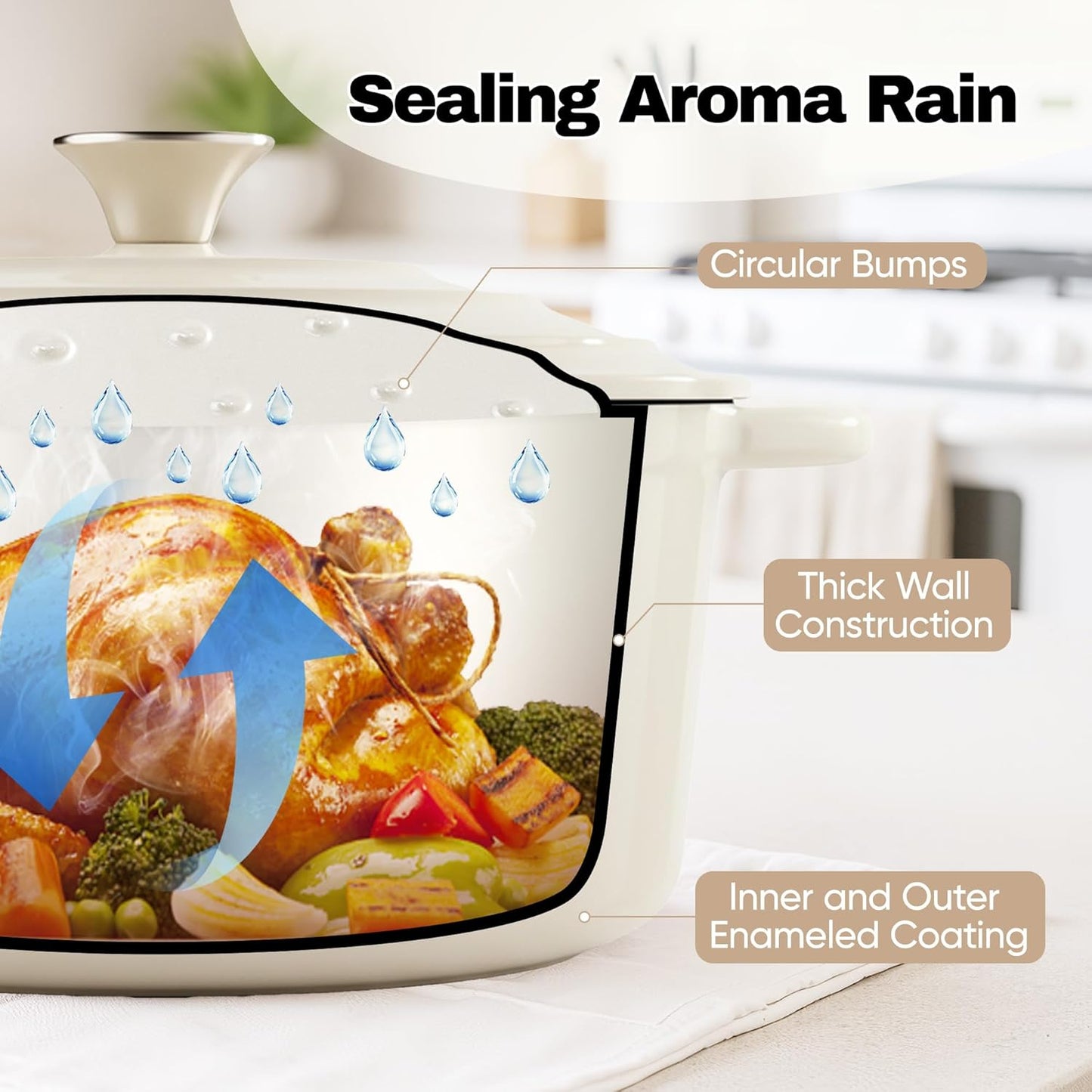 4.5 Quart Dutch Oven Pot with Lid, Non Stick Enameled Cast Iron Dutch Oven for Bread Baking, Heavy-Duty, Oven Safe Ceramic Cookware Up to 500°F for Baking, Braising, Stews, Roasting, Beige