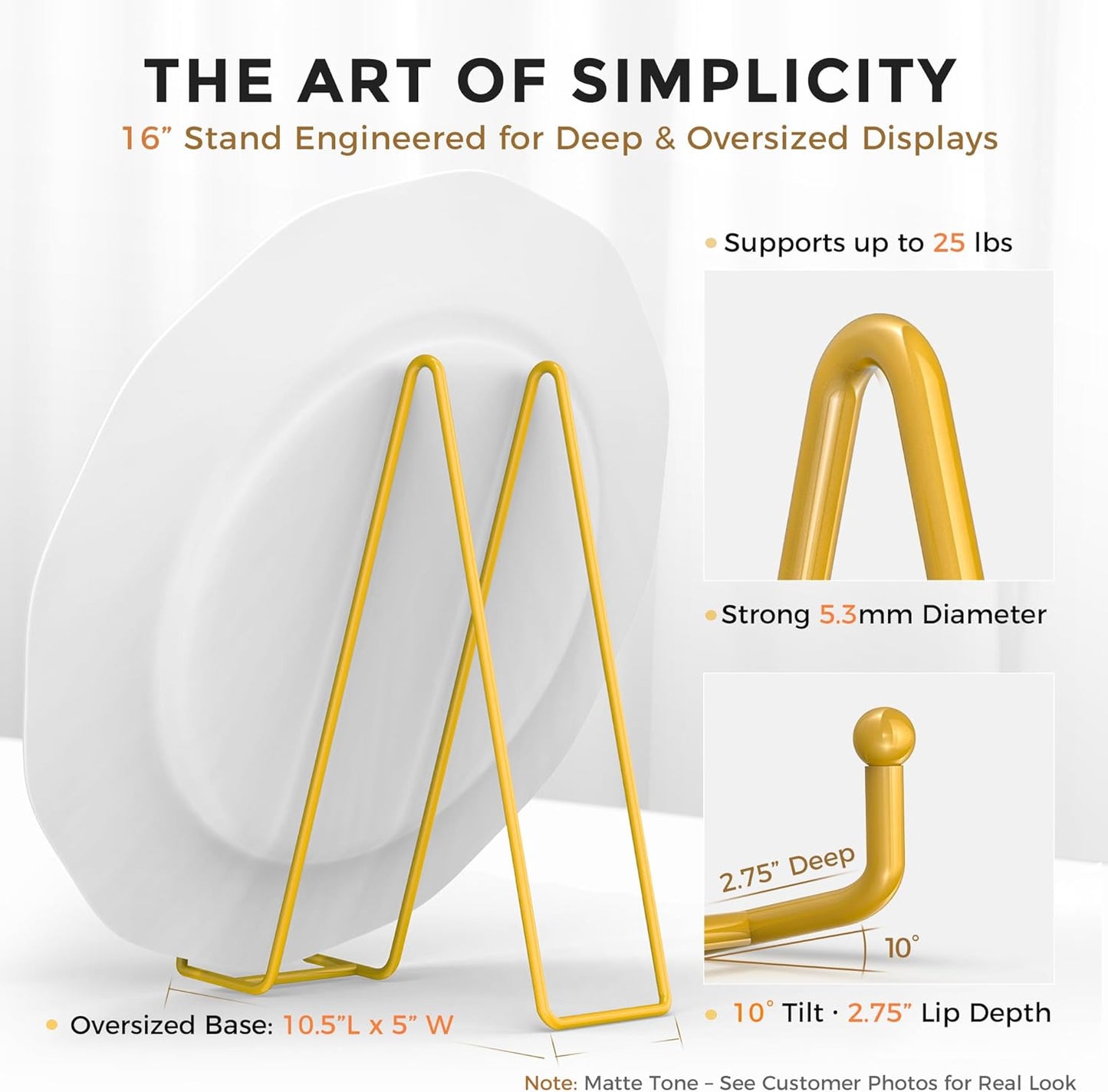 TR-LIFE 16 Inch Gold Metal Plate Stand (2 Pack) - Heavy Duty Display Stand for Extra-Large Plates, Frames, Platters and Art