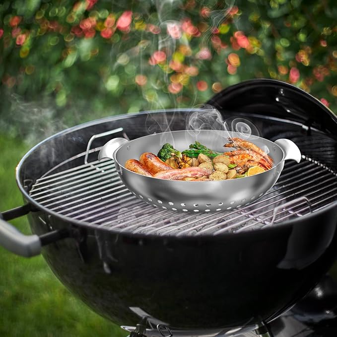 Onlyfire 3 Packs Grill Baskets, Heavy Duty Stainless Steel Perforated Vegetable Grill Baskets, 3 Piece Mini Grilling Basket Set, Grill Pan for Outdoor Grill