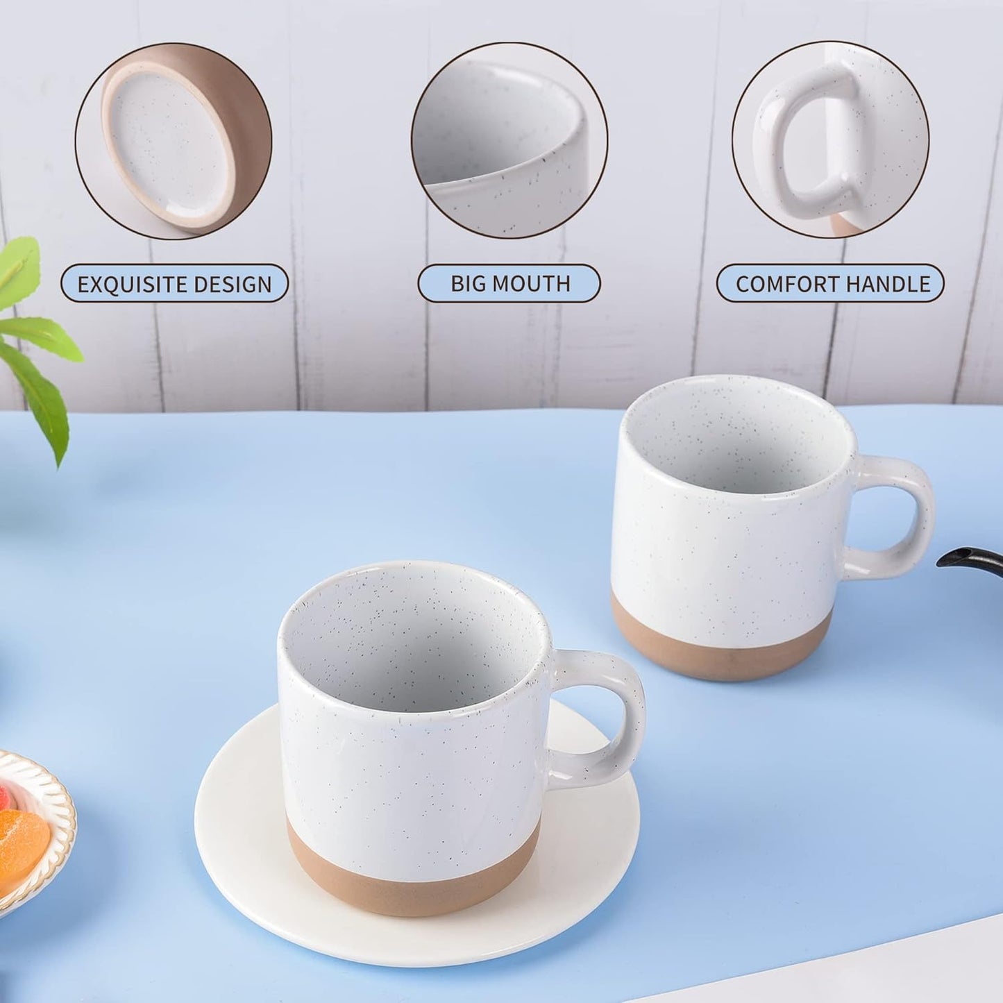 12 oz Coffee Mug Set for 6, Tea Cups with Handle for Coffee, Tea, Cocoa, Milk (White)