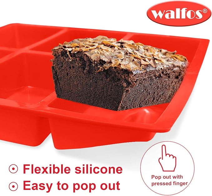 Walfos Silicone Loaf Pan - Non-Stick Silicone Bread Pan, Just PoP Out! Perfect for Bread, Cake, Brownies, Meatloaf, BPA Free & Dishwasher Safe (Mini Loaf Pan, 1 Pack:6 Cavities)