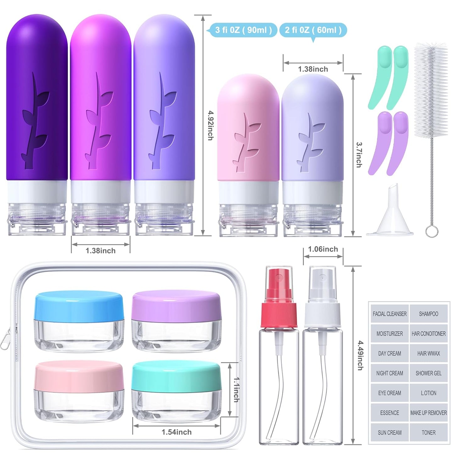 19 Pack travel Bottles for Toiletries, Silicone TSA Approved Travel Size Containers for toiletries Leak Proof Refillable Travel Accessories for Shampoo Conditioner Lotion