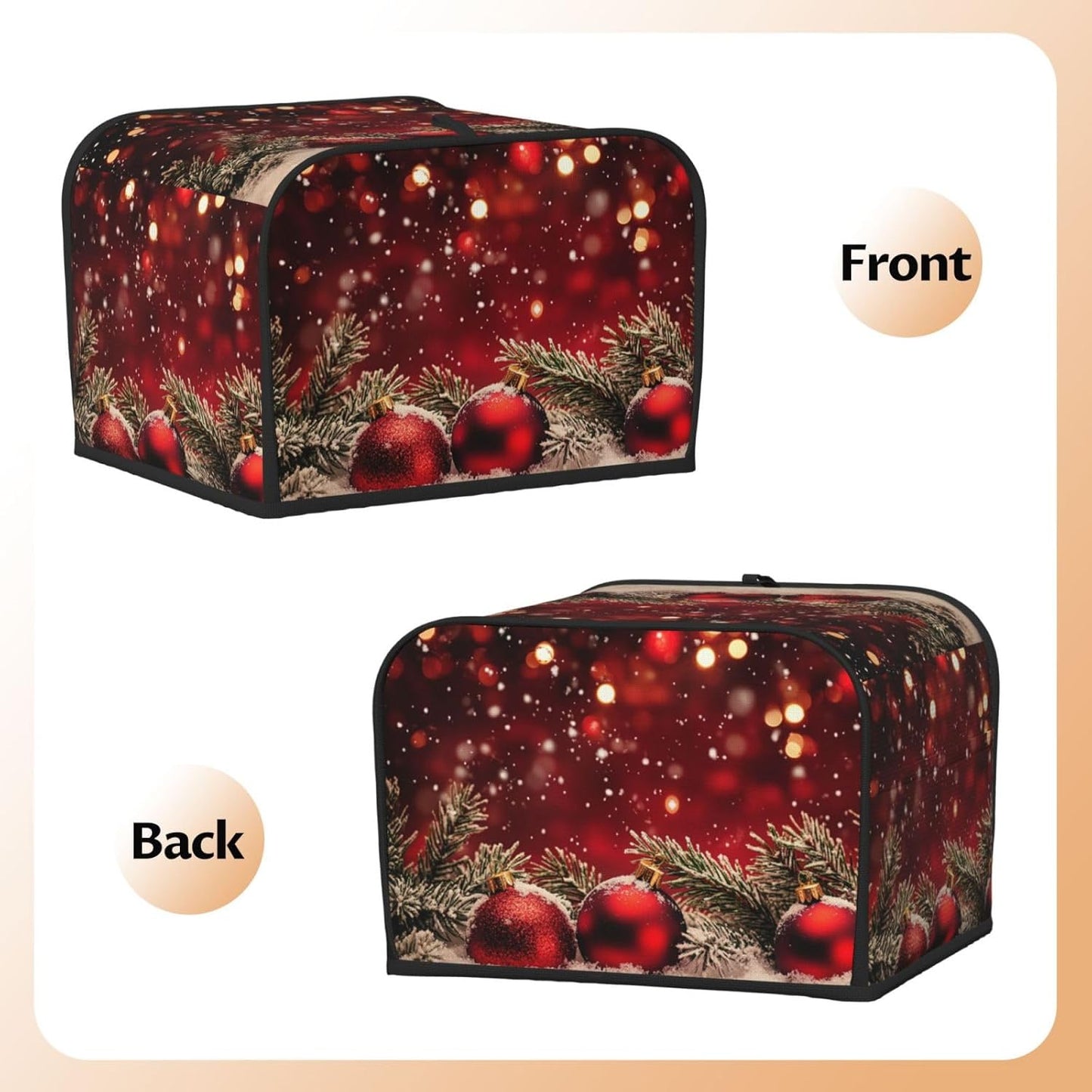 Toaster Cover 4 Slice Red Christmas Ball Glitter Kitchen Small Appliance Covers with Pockets Dust and Fingerprint Protection