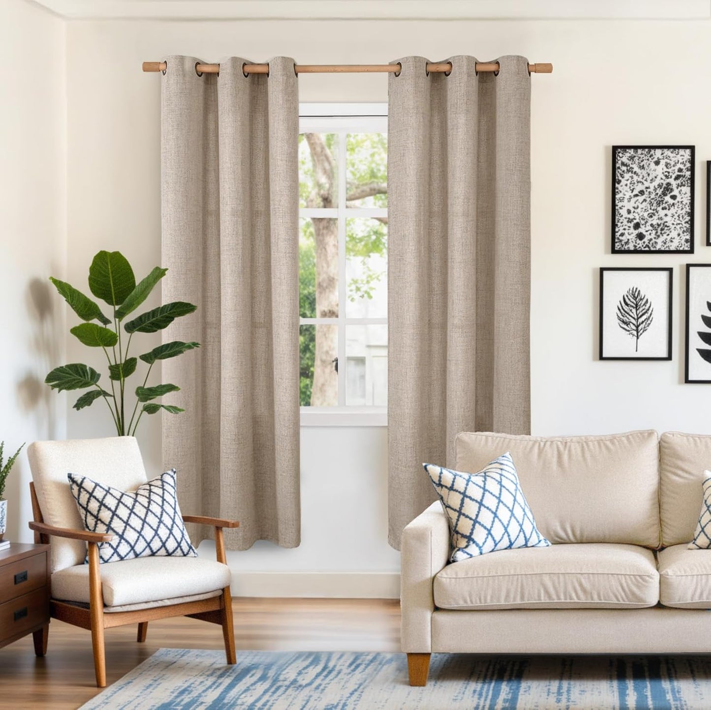 YoungsTex Dark Oatmeal Linen Semi Sheer Curtains 72 Inch Length for Living Room, Light Filtering Window Drapes with Bronze Grommet Privacy for Bedroom Farmhouse, 42 x 72 Inch, 2 Panels