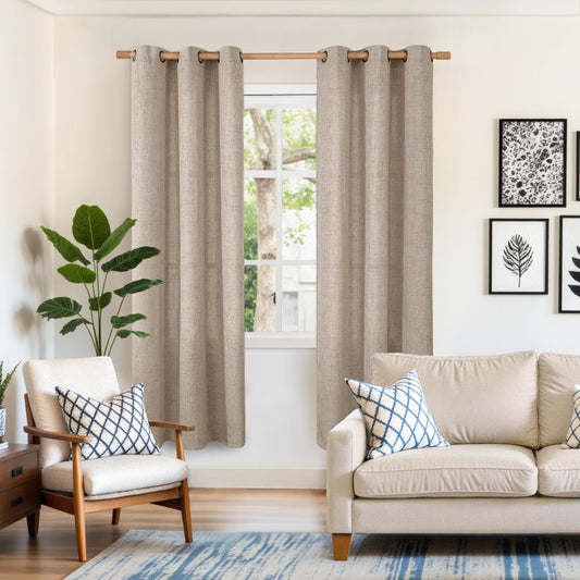 YoungsTex Dark Oatmeal Linen Semi Sheer Curtains 72 Inch Length for Living Room, Light Filtering Window Drapes with Bronze Grommet Privacy for Bedroom Farmhouse, 42 x 72 Inch, 2 Panels