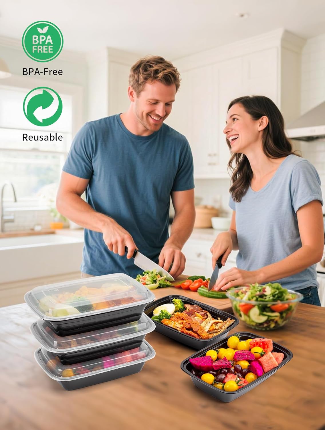 50 Pack Meal Prep Containers 32 oz – Reusable Plastic Food Storage with Lids, Leakproof, BPA-Free, Microwave Freezer Dishwasher Safe, To-Go Takeout Containers