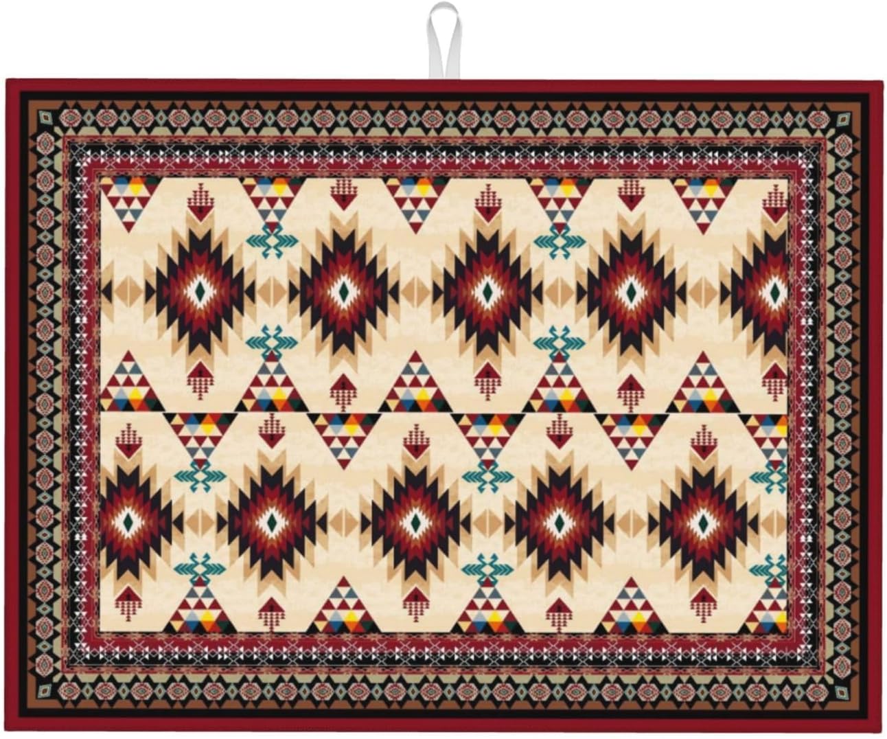 Southwestern Tribal Aztec Geometric Dish Drying Mats for Kitchen Counter & Sink, Absorbent Microfiber Drying Pad for Dishes, Ethnic Rustic Brown Kitchen Mat for Dining Area & Home Decor, 16" x 18"