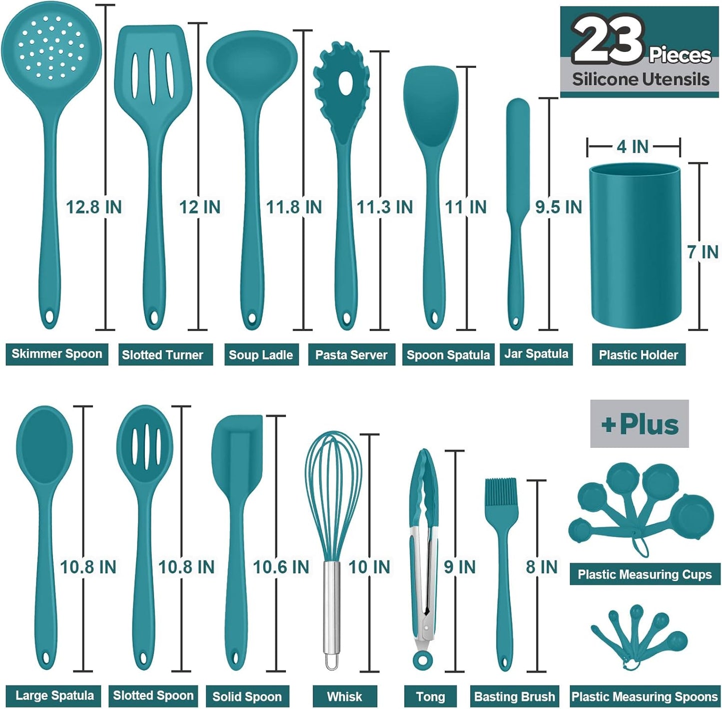 Silicone Kitchen Utensils Set, E-far 23 Pcs Blue Cooking Utensils Tools with Holder for Nonstick Cookware, Include Spatula/Spoon/Ladle/Tongs/Turner, Heat Resistant & Nontoxic, Dishwasher Safe