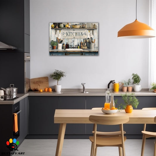 GUTTATY Farmhouse Wall Art Rustic Kitchen Decor, Ready to Hang Tidy Kitchen,Vintage Posters Prints for Dinning Room Home Kitchen Restaurant Painting 24×36 Inch