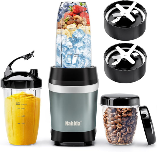 Nahida Blender for Smoothies, 1200W Smoothie Blender for Ices Crushing, Blenders with (2) 6-Fin Blades, Personal Blenders for Kitchen with 23oz, 32oz, 37oz Easy Go Cups for Juices,1200W, Blue