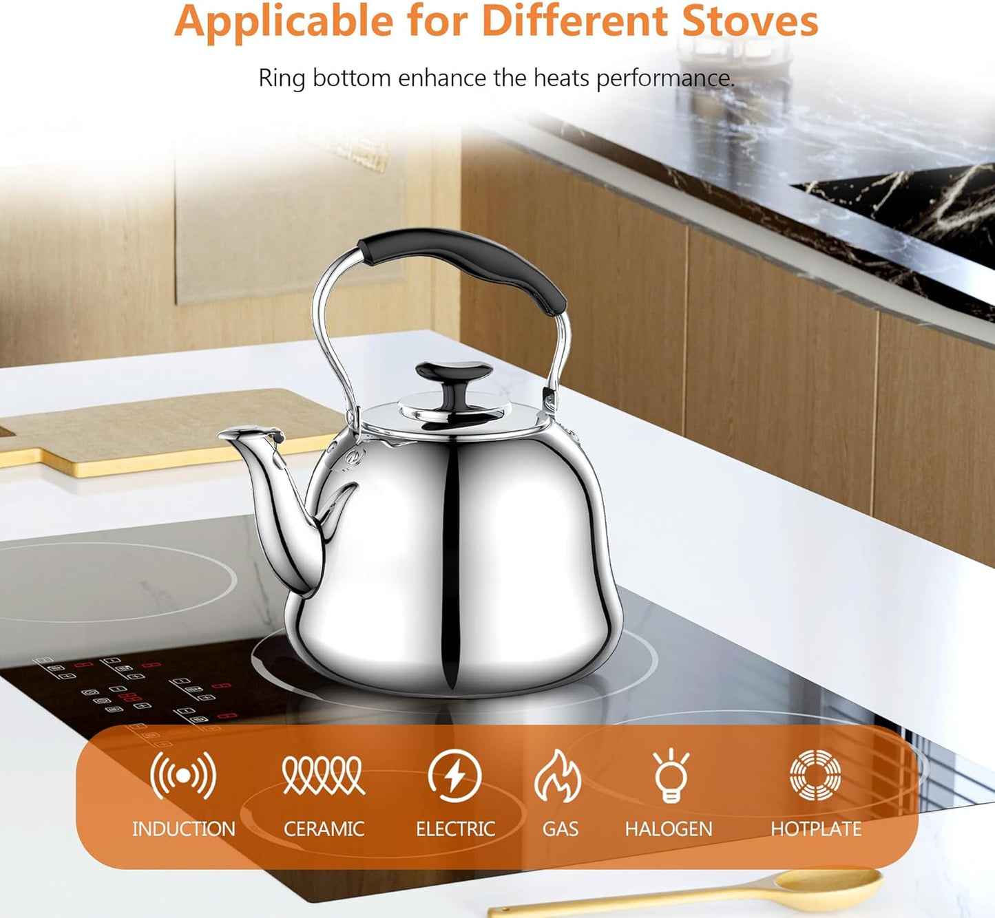 2L Whistling Stovetop Tea Kettle - Food Grade Stainless Steel Teapot with Fast Boil, Wide Mouth, Anti-Scalding Handle, Ideal for Stove Top – Perfect for Tea, Coffee & Hot Water