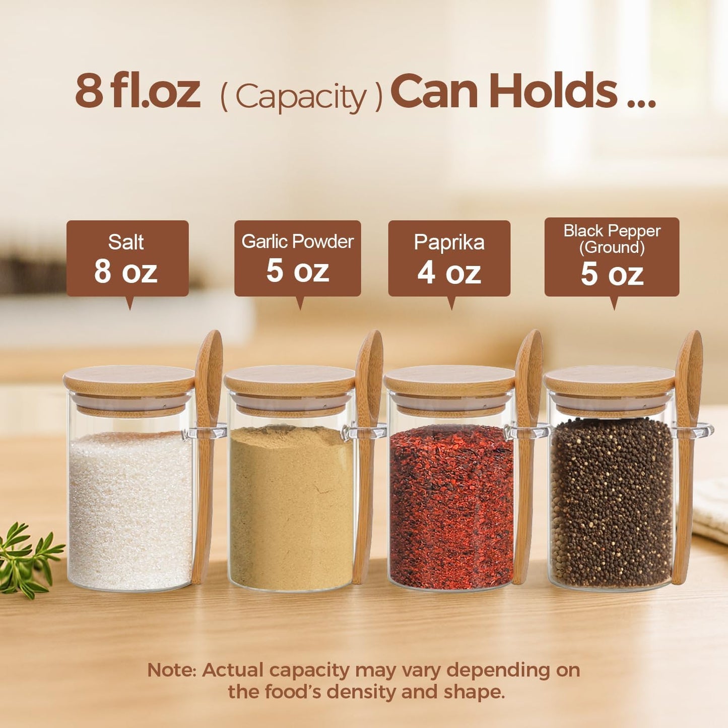 ComSaf 12 Pcs Glass Spice Jars and Spoons, 8oz Glass Containers with Bamboo Lids, Storage Containers with Airtight Lids with 275 Labels for Seasonings, Salt, Loose Leaf Tea Storage