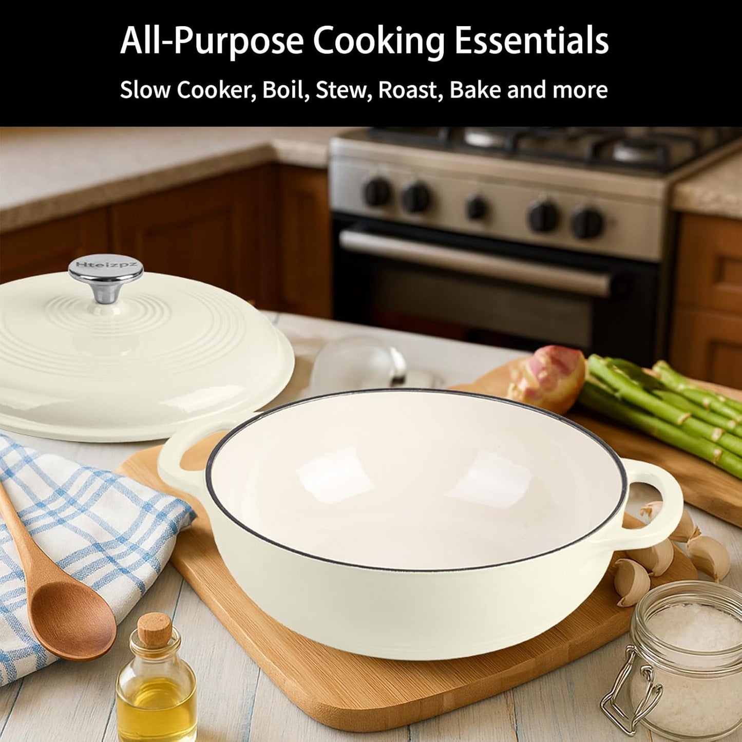 Enameled Cast Iron Dutch Oven Pot with Lid, 3 Quart Shallow Dutch Oven, Oven Safe up to 500° F, Suitable for Bread Baking, Braising, Roasting, Stews, White