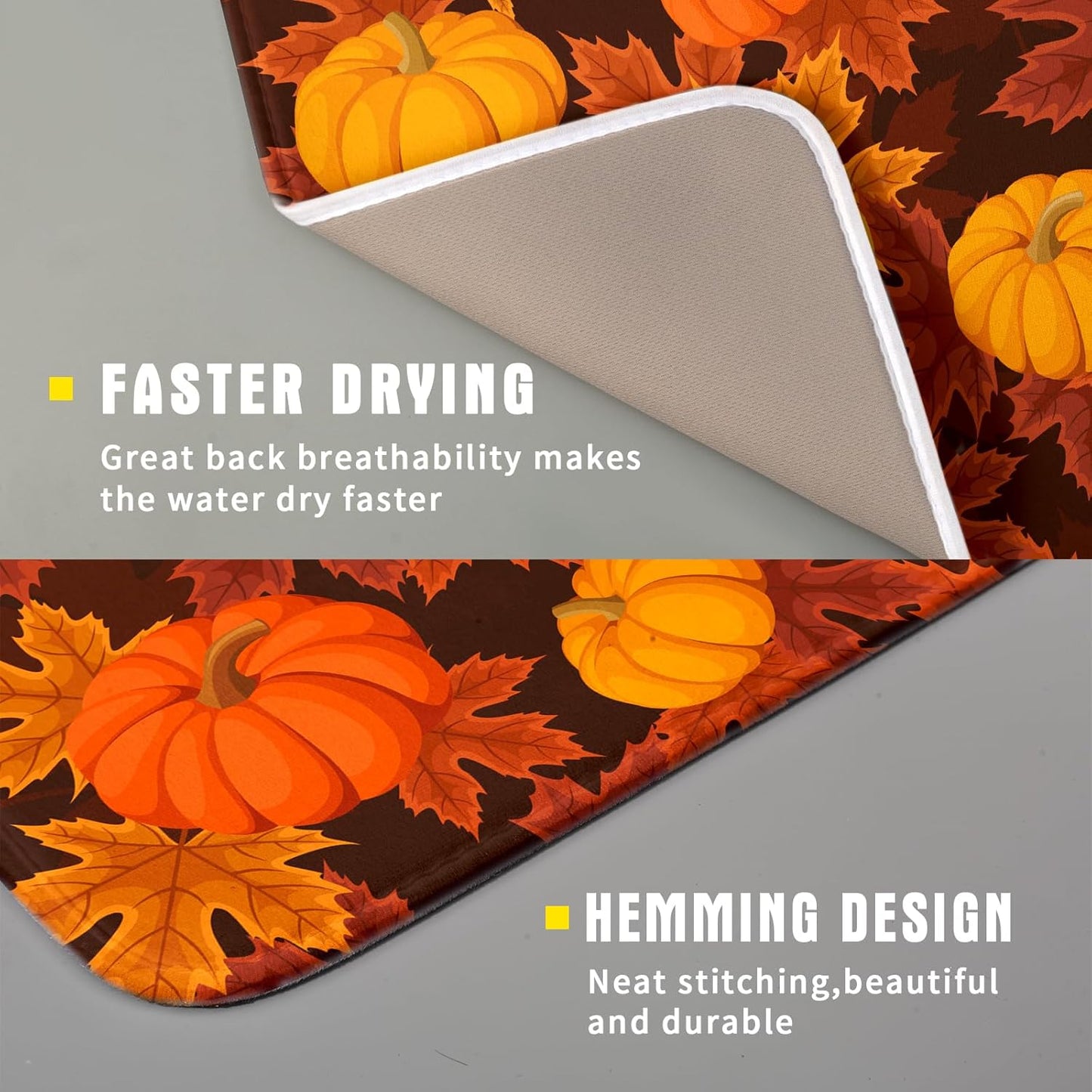 Fall Dish Drying Mats for Kitchen Counter 16×18 Inch Autumn Pumpkin Leaves Festival Holiday Small Microfiber Drying Mat Kitchen Accessories Dish Rack Mat Drainer Pad Washable Absorbent