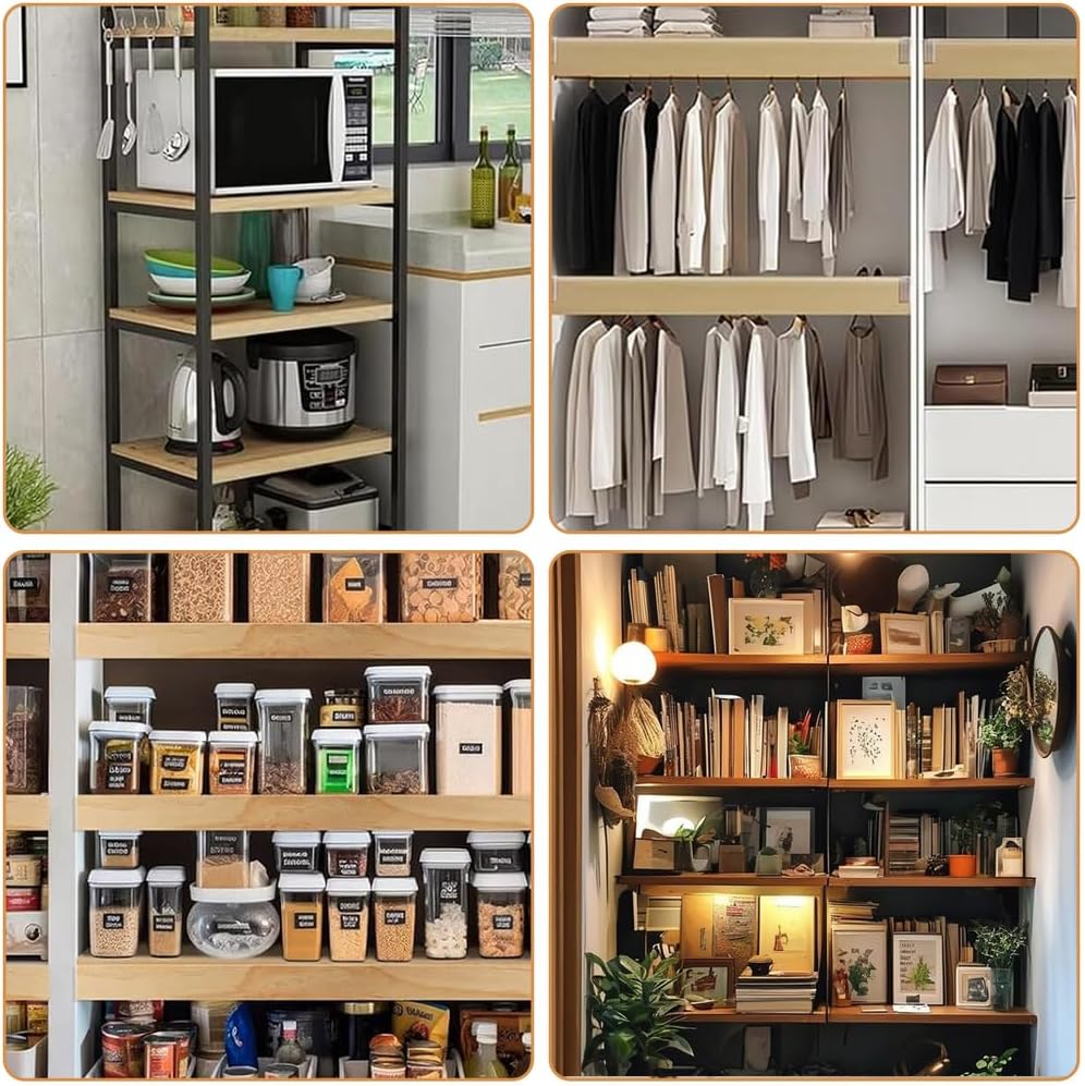 4 Pcs Wire Rack Covers, PVC Wire Shelf Cover for Pantry, Removable Closet Decoration Shelf Liners with Corner Guards for Kitchen Bathroom Office Shelving, Durable Shelves Easy Install,Wood