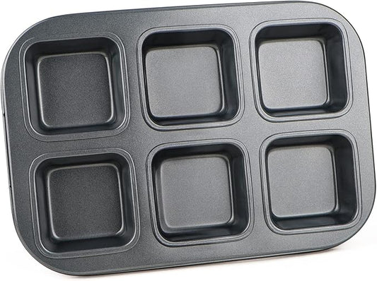 Beasea Square Brownie Pan, Nonstick 6 Cavity Muffin Pan Brownie Cake Pan Mini Cheesecake Cupcake Bakeware Carbon Steel Brownie Baking Tray Bakeware for Oven Baking