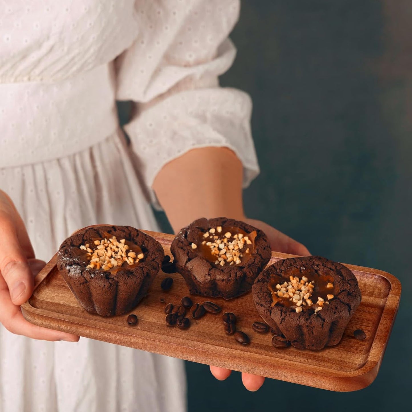 Small Wooden Platter Mini Charcuterie Boards Rectangle Acacia Wood Serving Trays Decorative Cheese Board Cake Appetizer Plates for Party, Home Decor, Food Dish Fruit Dessert Snack Tray,11"X5.5"